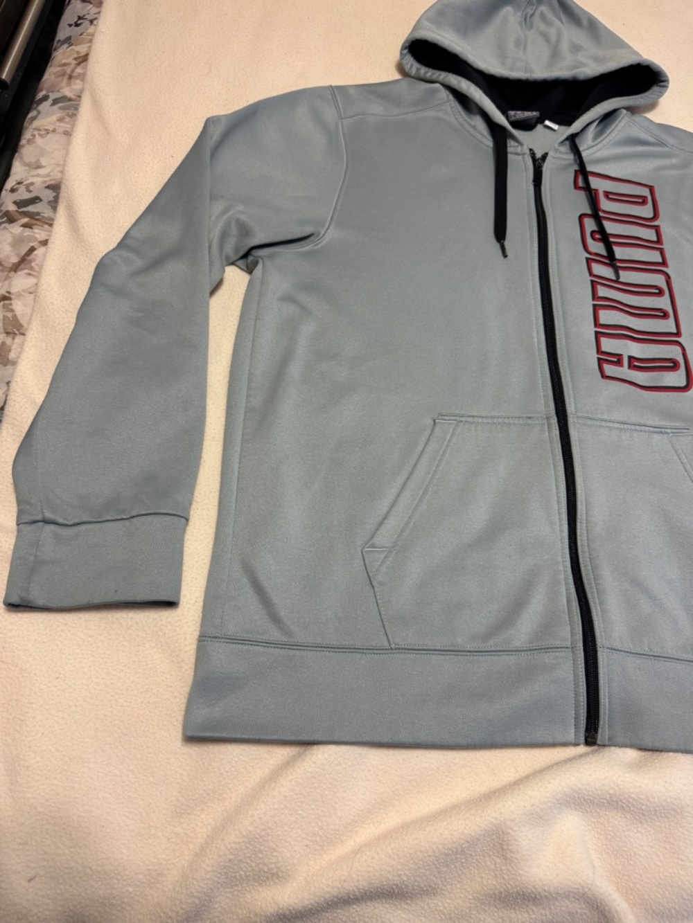 PUMA Mens Large Gray Hooded Sweatshirt Fleece Lined Jacket Activewear Zip Track - Picture 2 of 11